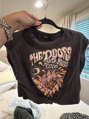 Micas Black The Doors Graphic Knot-Front Crop Tee